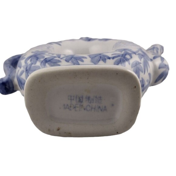 VTG Donut Shaped Asian Porcelain Lidded Teapot Dragon Handle Blue White Floral - Picture 6 of 9